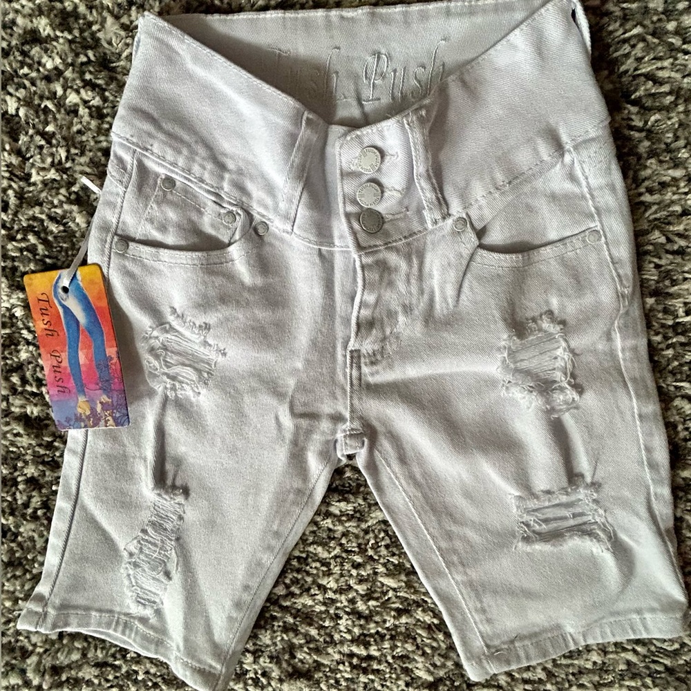 Shorts, Size 1, Junior, (24” waist)white distres denim, NWT, high waist, stretch